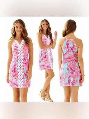 Lilly Pulitzer $198 Pearl Shift dress in Poolside Blue Love Birds #20801 Size 0